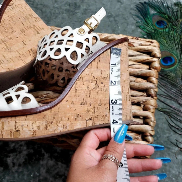 Tory Burch Nori Laser-Cut 115MM Wedge Sandal in Ivory - Picture 10 of 13